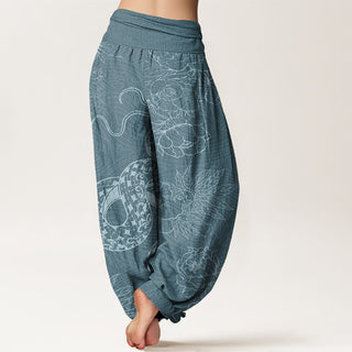 Buddha Gift Pure Cotton Snake Lotus Women's Elastic Waist Harem Pants