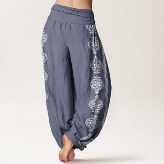Buddha Gift Pure Cotton Mandala Om Mani Padme Hum Women's Elastic Waist Harem Pants