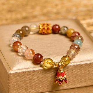 Buddha Gift Natural Colorful Rutilated Quartz Yin Yang Protection Bracelet