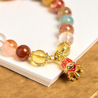 Buddha Gift Natural Colorful Rutilated Quartz Yin Yang Protection Bracelet