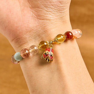 Buddha Gift Natural Colorful Rutilated Quartz Yin Yang Protection Bracelet