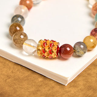 Buddha Gift Natural Colorful Rutilated Quartz Yin Yang Protection Bracelet