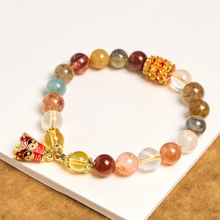 Buddha Gift Natural Colorful Rutilated Quartz Yin Yang Protection Bracelet