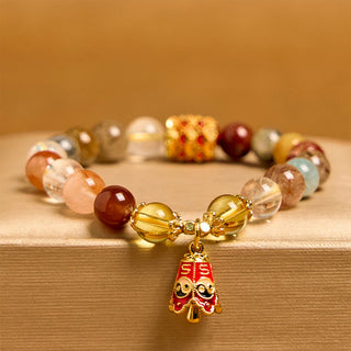 Buddha Gift Natural Colorful Rutilated Quartz Yin Yang Protection Bracelet