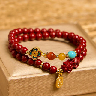 Buddha Gift Cinnabar PiXiu Fu Character Blessing Double Wrap Bracelet