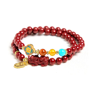 Buddha Gift Cinnabar PiXiu Fu Character Blessing Double Wrap Bracelet