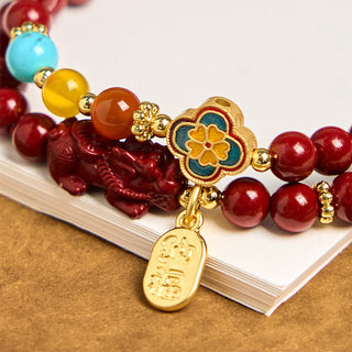Buddha Gift Cinnabar PiXiu Fu Character Blessing Double Wrap Bracelet