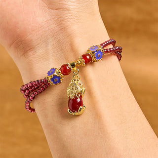 Buddha Gift Natural 3mm Garnet Beads PiXiu Flower Purification Multilayer Bracelet