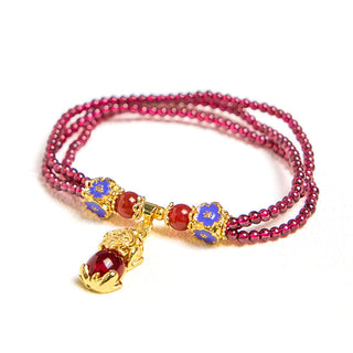 Buddha Gift Natural 3mm Garnet Beads PiXiu Flower Purification Multilayer Bracelet