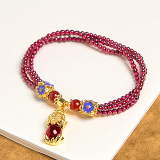 Buddha Gift Natural 3mm Garnet Beads PiXiu Flower Purification Multilayer Bracelet