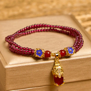 Buddha Gift Natural 3mm Garnet Beads PiXiu Flower Purification Multilayer Bracelet