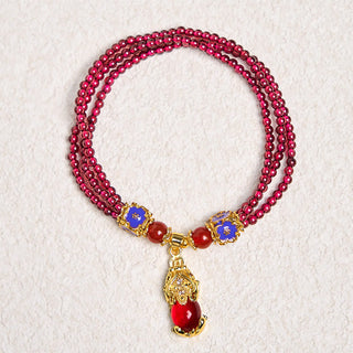 Buddha Gift Natural 3mm Garnet Beads PiXiu Flower Purification Multilayer Bracelet