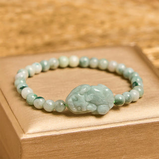 Buddha Gift Natural Green Jade PiXiu Carved Luck Bracelet