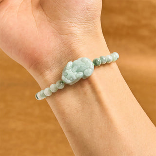 Buddha Gift Natural Green Jade PiXiu Carved Luck Bracelet