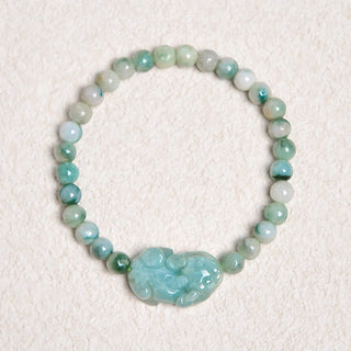 Buddha Gift Natural Green Jade PiXiu Carved Luck Bracelet