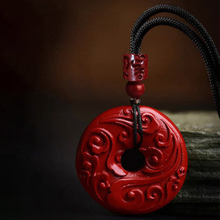 Buddha Gift Natural Cinnabar Lotus Peace Buckle Blessing Necklace String Pendant