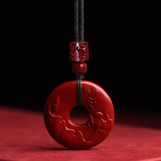 Buddha Gift Natural Cinnabar Lotus Peace Buckle Blessing Necklace String Pendant