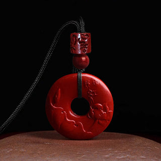 Buddha Gift Natural Cinnabar Lotus Peace Buckle Blessing Necklace String Pendant