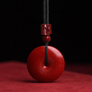 Buddha Gift Natural Cinnabar Lotus Peace Buckle Blessing Necklace String Pendant