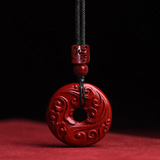 Buddha Gift Natural Cinnabar Lotus Peace Buckle Blessing Necklace String Pendant