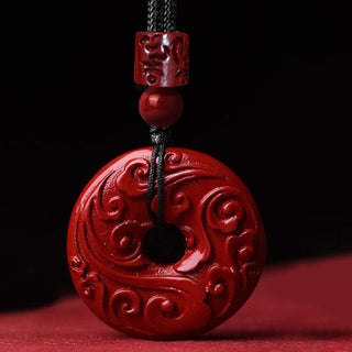 Buddha Gift Natural Cinnabar Lotus Peace Buckle Blessing Necklace String Pendant