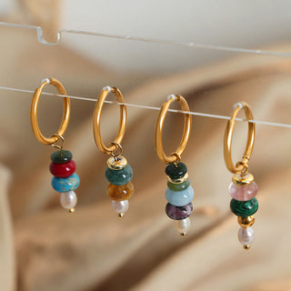 Buddha Gift Tibetan Marnyi Stone Design Natural Red Agate Pearl Confidence Titanium Steel Earrings