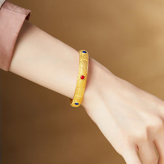 Buddha Gift 925 Sterling Silver Golden Auspicious Clouds Hollow Design Protection Bracelet Bangle 2.20 IN (56 MM)