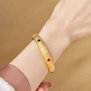 Buddha Gift 925 Sterling Silver Golden Auspicious Clouds Hollow Design Protection Bracelet Bangle 2.20 IN (56 MM)