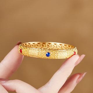 Buddha Gift 925 Sterling Silver Golden Auspicious Clouds Hollow Design Protection Bracelet Bangle 2.20 IN (56 MM)