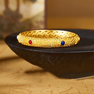 Buddha Gift 925 Sterling Silver Golden Auspicious Clouds Hollow Design Protection Bracelet Bangle 2.20 IN (56 MM)