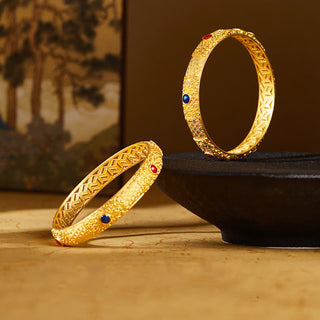 Buddha Gift 925 Sterling Silver Golden Auspicious Clouds Hollow Design Protection Bracelet Bangle 2.20 IN (56 MM)