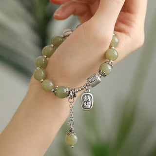 Buddha Gift 925 Sterling Silver Hetian Jade Beads Luck Bracelet