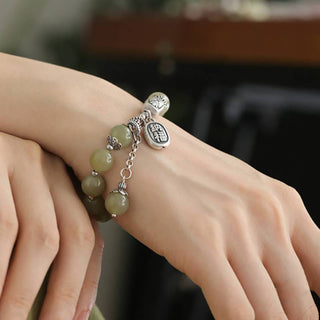 Buddha Gift 925 Sterling Silver Hetian Jade Beads Luck Bracelet