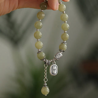 Buddha Gift 925 Sterling Silver Hetian Jade Beads Luck Bracelet