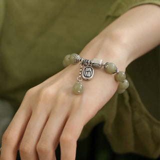 Buddha Gift 925 Sterling Silver Hetian Jade Beads Luck Bracelet