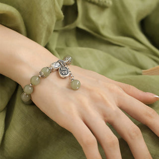 Buddha Gift 925 Sterling Silver Hetian Jade Beads Luck Bracelet