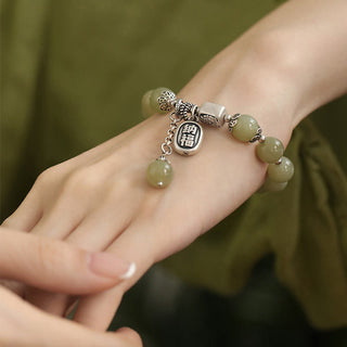 Buddha Gift 925 Sterling Silver Hetian Jade Beads Luck Bracelet