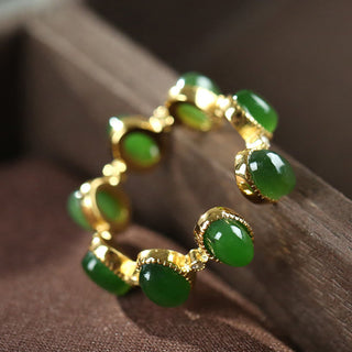 Buddha Gift 925 Sterling Silver Hetian Cyan Jade Beads Healing Adjustable Ring