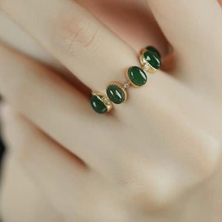 Buddha Gift 925 Sterling Silver Hetian Cyan Jade Beads Healing Adjustable Ring