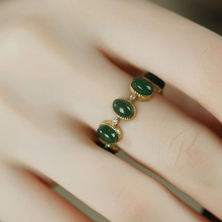 Buddha Gift 925 Sterling Silver Hetian Cyan Jade Beads Healing Adjustable Ring