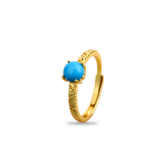 Buddha Gift Simple Design Turquoise Protection Copper Adjustable Ring