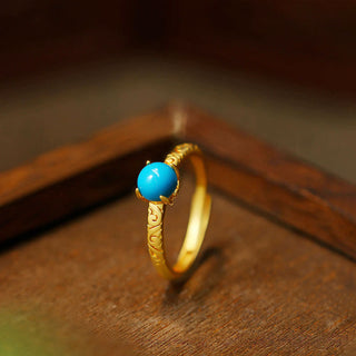 Buddha Gift Simple Design Turquoise Protection Copper Adjustable Ring