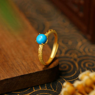 Buddha Gift Simple Design Turquoise Protection Copper Adjustable Ring