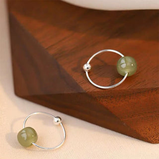 Buddha Gift 925 Sterling Silver Hetian Jade Bead Luck Earrings