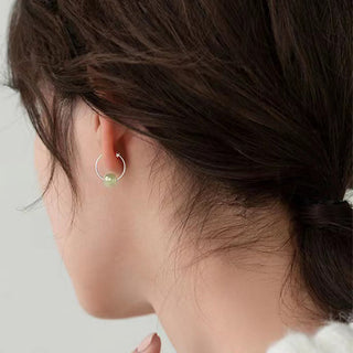 Buddha Gift 925 Sterling Silver Hetian Jade Bead Luck Earrings