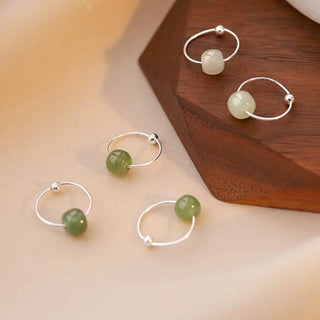 Buddha Gift 925 Sterling Silver Hetian Jade Bead Luck Earrings