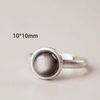 Buddha Gift Natural 925 Sterling Silver Silver Sheen Obsidian Adjustable Protection Ring