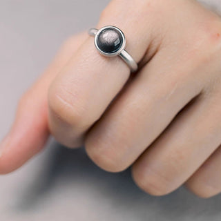 Buddha Gift Natural 925 Sterling Silver Silver Sheen Obsidian Adjustable Protection Ring