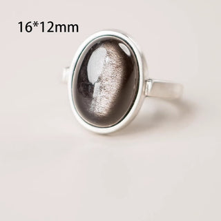 Buddha Gift Natural 925 Sterling Silver Silver Sheen Obsidian Adjustable Protection Ring