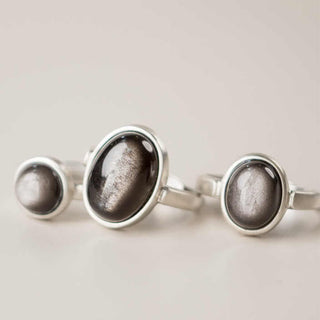 Buddha Gift Natural 925 Sterling Silver Silver Sheen Obsidian Adjustable Protection Ring